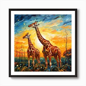 Giraffes At Sunset 19 Art Print