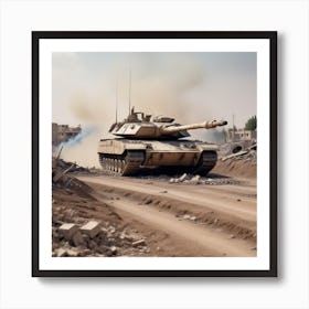 Apocalyptic Merkava Tank Destroyed Landscape With War Zone Destruction 1 Art Print