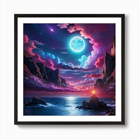 Moonlight Over The Ocean Art Print