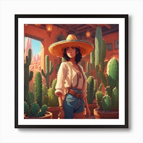 Cactus Girl 3 Art Print