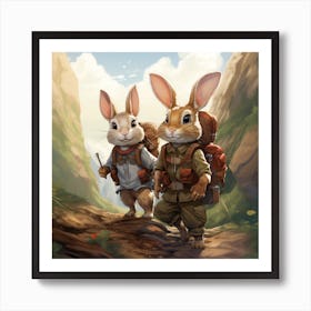 Two Rabbits With Backpacks Art Print