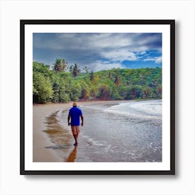 Man Walking On Caribbean Beach Art Print