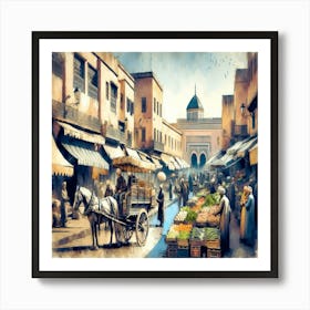 Watercolor 20th Century Moroccan Market Art Print