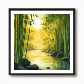 A Stream In A Bamboo Forest At Sun Rise Square Composition 289 Art Print