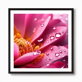 Pink Flower With Water Droplets Art Print