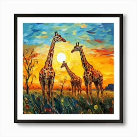 Giraffes At Sunset 12 Art Print