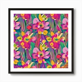 Mix Flowers pattern Art Print