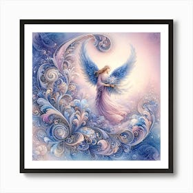 Angel S Apparition With Flowers Pastell Drawing Art Print