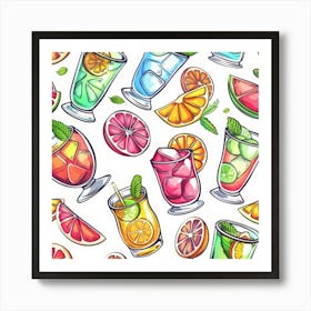 Seamless Pattern Of Drinks 1 Art Print