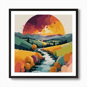 The wide, multi-colored array has circular shapes that create a picturesque landscape 13 Art Print