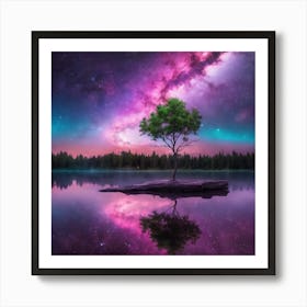 Lone Tree In The Night Sky Art Print