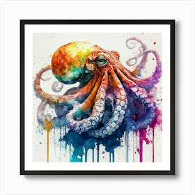 Colorful Octopus Watercolor Painting Art Print