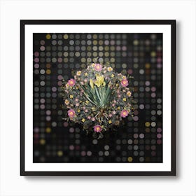 Vintage Crimean Iris Flower Wreath on Dot Bokeh Pattern n.0462 Art Print