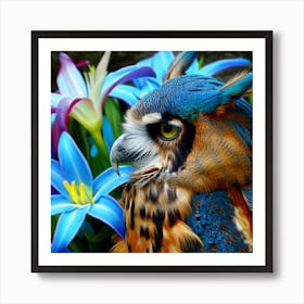 Owl With Flowers 29 Art Print