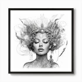 Woman With Feathers On Her Head Art Print