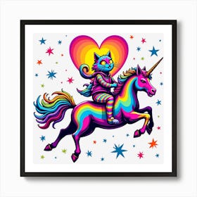 Valentine's Day Lovely Cat Riding a Unicorn 52 Art Print