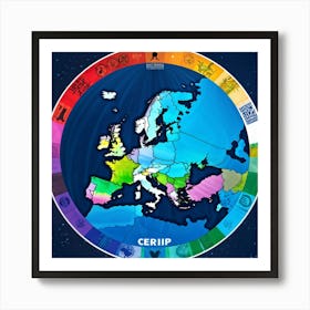 A Digitally Rendered Image Featuring A Circle Encompassing The Continent Of Europe With Each Europe (1) Art Print