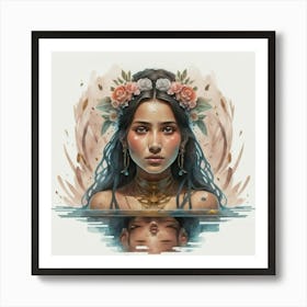 Woman With Flowers On Her Head Art Print