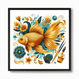 Illustration gold fish 1 Art Print