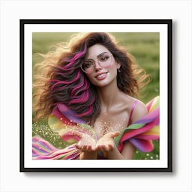 Beautiful Girl With Rainbow Hair Art Print