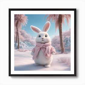 Digital Oil, Bunny Wearing A Winter Coat, Whimsical And Imaginative, Soft Snowfall, Pastel Pinks, Bl (1) Art Print