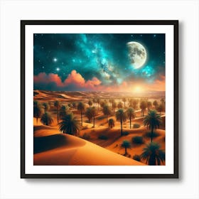 Desert Landscape With Palm Trees 1 Art Print