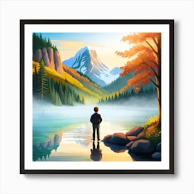 A Man Standing By A Lake Art Print
