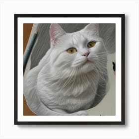 White Cat With Yellow Eyes Art Print