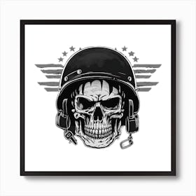 Military Skull Tattoo Line Art Art Print