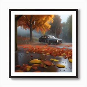 Car In The Rain Art Print