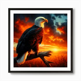 Eagle on Branch at Morning Painting - Color Wild Bird Artwork 162 Art Print