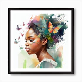Watercolor Butterfly African Woman  #3 Art Print
