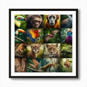 Collage Of Tropical Animals Art Print