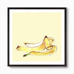 Banana Peel 1 - drawing hand drawn square yellow food kitchen Art Print