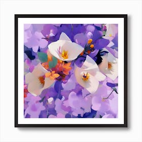 White Blossoms With Lilacs Art Print