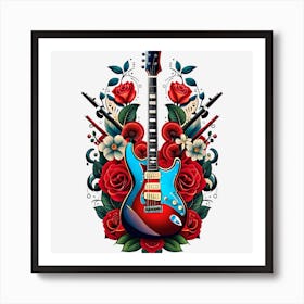 Electric Guitar With Roses 16 Art Print