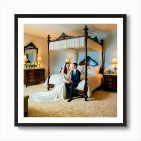 Bride And Groom Posing In Their Bedroom Art Print