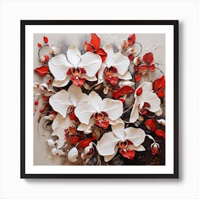 Pattern with White and red Orchid flowers 1 Art Print