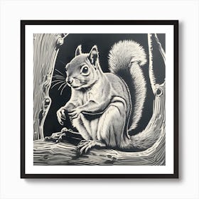 Squirrel Linocut 1 Art Print