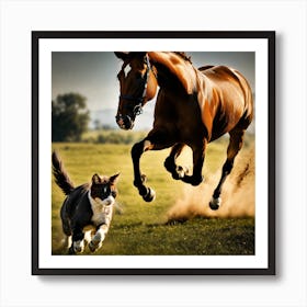 Horse And Cat Art Print