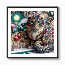 Cat in the winder wonderland Art Print