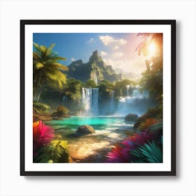 Waterfall In The Jungle 46 Art Print