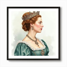 Queen Elizabeth I In A Majestic Watercolor Style, Highlighting Her Charm 1 Art Print