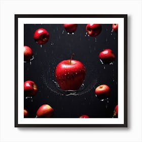 Red Apple Fruit Black Background Art Print