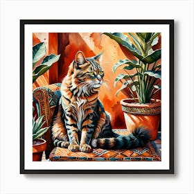 Cat Sitting On A Chair Art Print