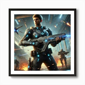 A Sci Fi Depiction Of Darius Krylov Demonstrating Weapon Specialist Art Print