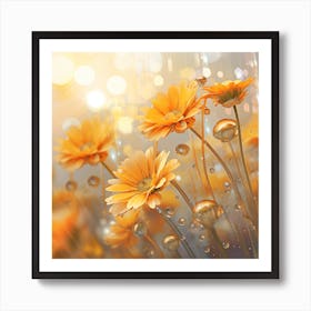 Yellow Flowers With Water Droplets Art Print