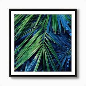 Blue Palm Leaves Poster