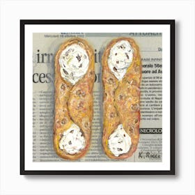 Italian Dessert Cannoli Cakes On Newspaper Food Pastry Minimal Decor For Kitchen Dining Room Art Print