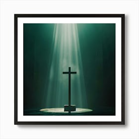 Cross With Beams Of Light Art Print